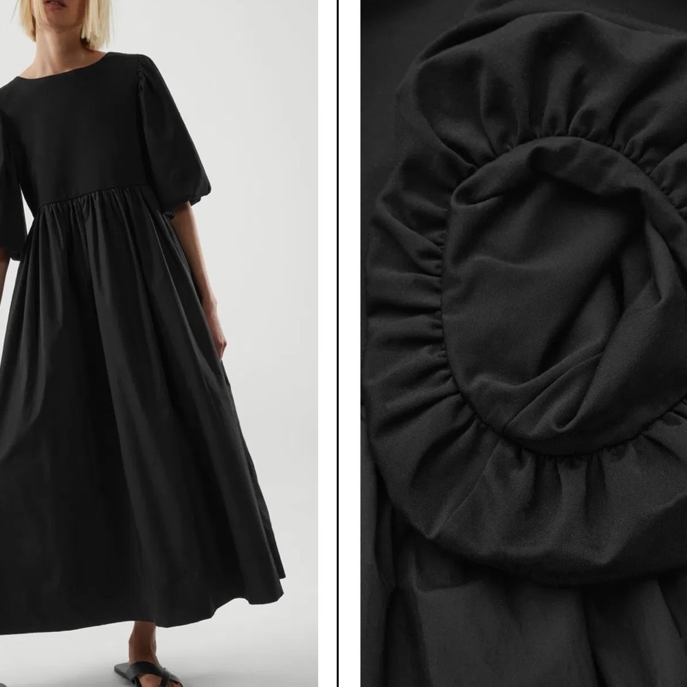 COS Contrast Panel Puff-Sleeve Midi Dress, Black, M - Picture 3 of 7